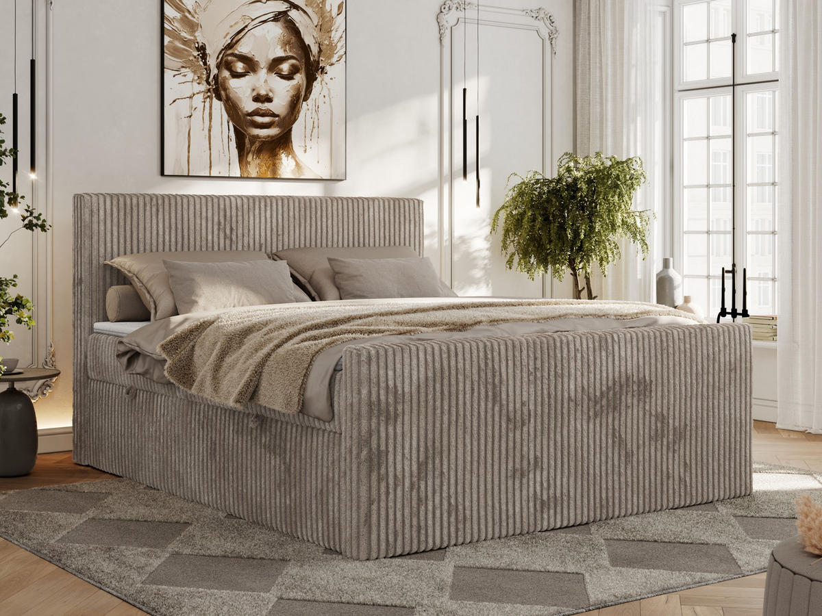 BOXBETT TILIANO DUO 160/200 - Hellbraun Cord - H3 - Hellbraun, Textil (160/200cm) - MKS