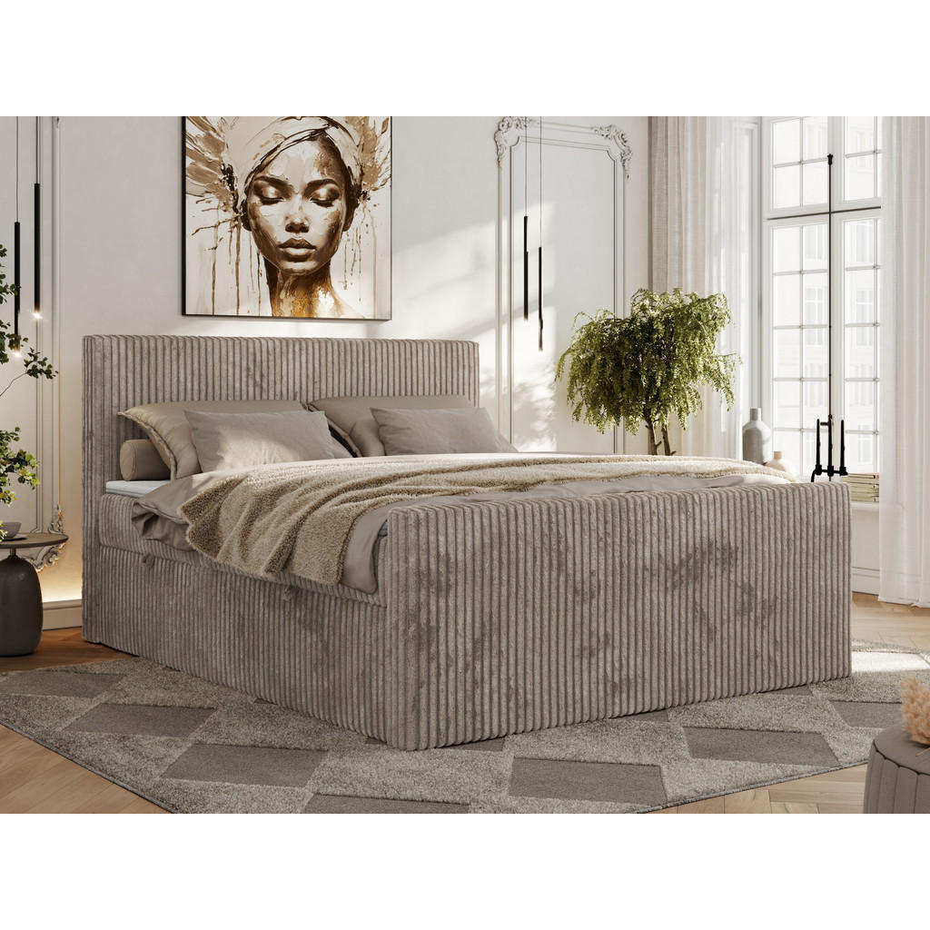 Thumbnail - MKS Boxbett, Hellbraun, Textil, 2-Sitzer, H3, 7-Zonen, Rechteckig, 140x200 cm, Oeko-Tex®, Schlafzimmer, Betten, Boxsprin...