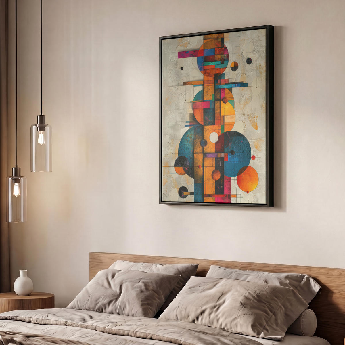 LEINWAND Bilder mit Rahmen - Vintage - Moderne Kunst - Orange - Geometrische Formen - 50x70 - Multicolor, Textil (50/70cm) - MuchoWow