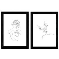 POSTER Set Mit 2 Single-Line Kuss Fraurücken A4 Rahmenlos - Klar, Papier (29.7/5/21cm) - Nacnic