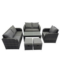 GARTENMÖBEL SET mit Sofa Polyrattan 7-Sitzer Dunkelgrau - Dunkelgrau/Grau, Glas/Kunststoff - Fimous
