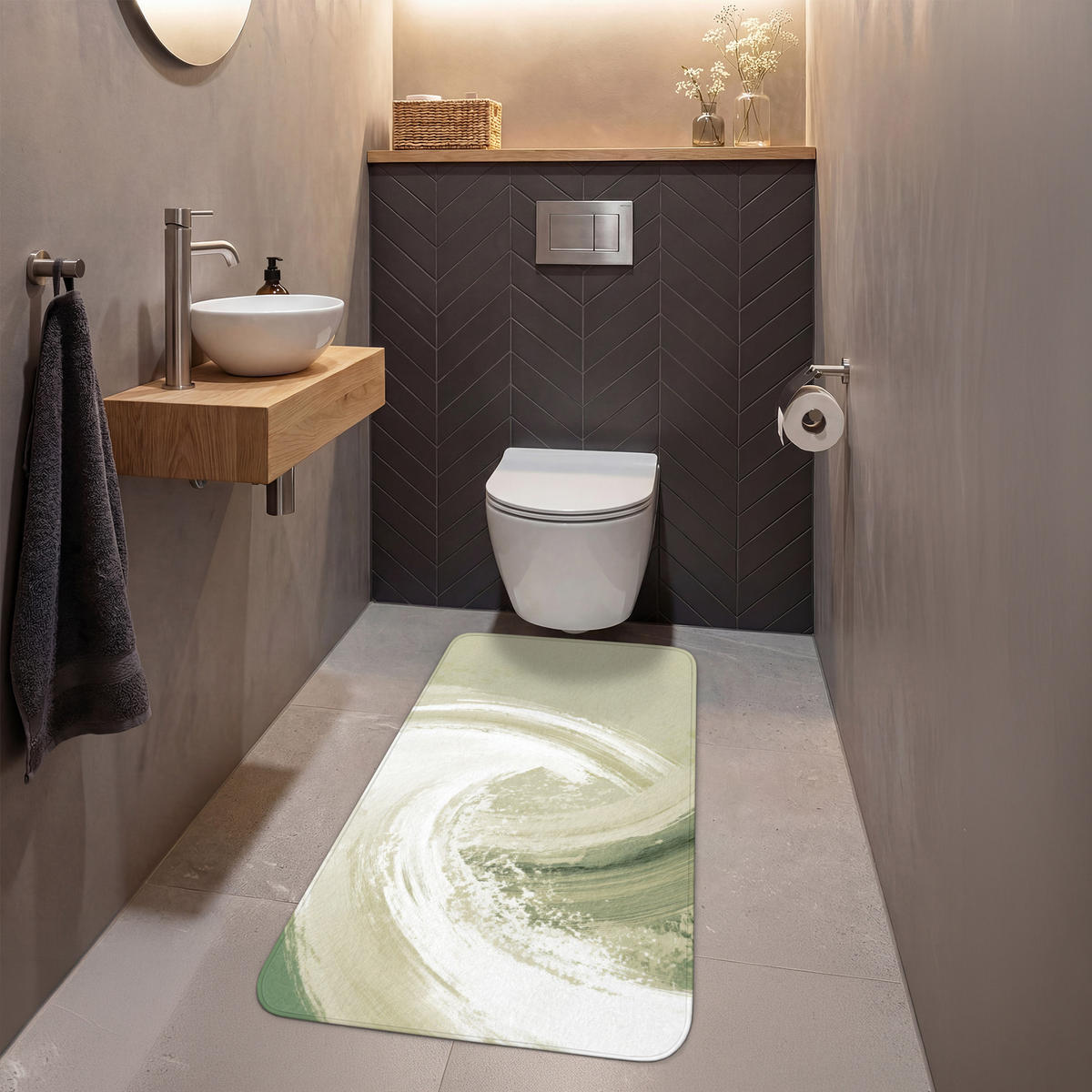 WC PŘEDLOŽKA Abstraktní - Tahy štětcem - Vlny - Zelená 60x120 cm - mátově zelená, textil/plast (60/1cm) - OnlyWow