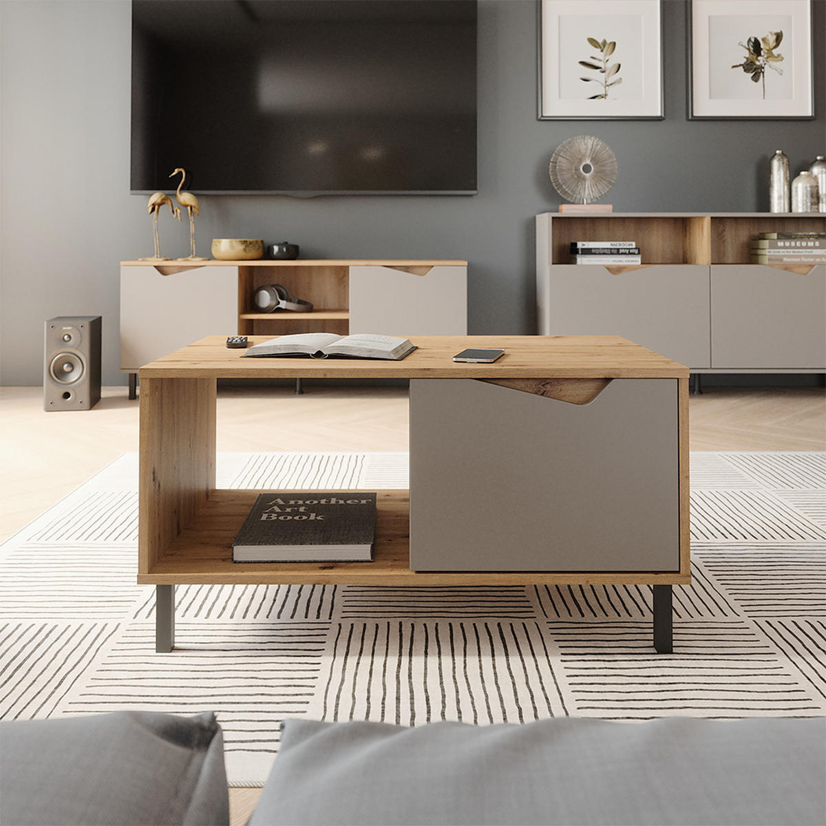 KONFERENČNÍ STŮL Marelle Béžový dub/Artisan - šedobéžová, kompozitní dřevo (50/90/47cm) - Vicco