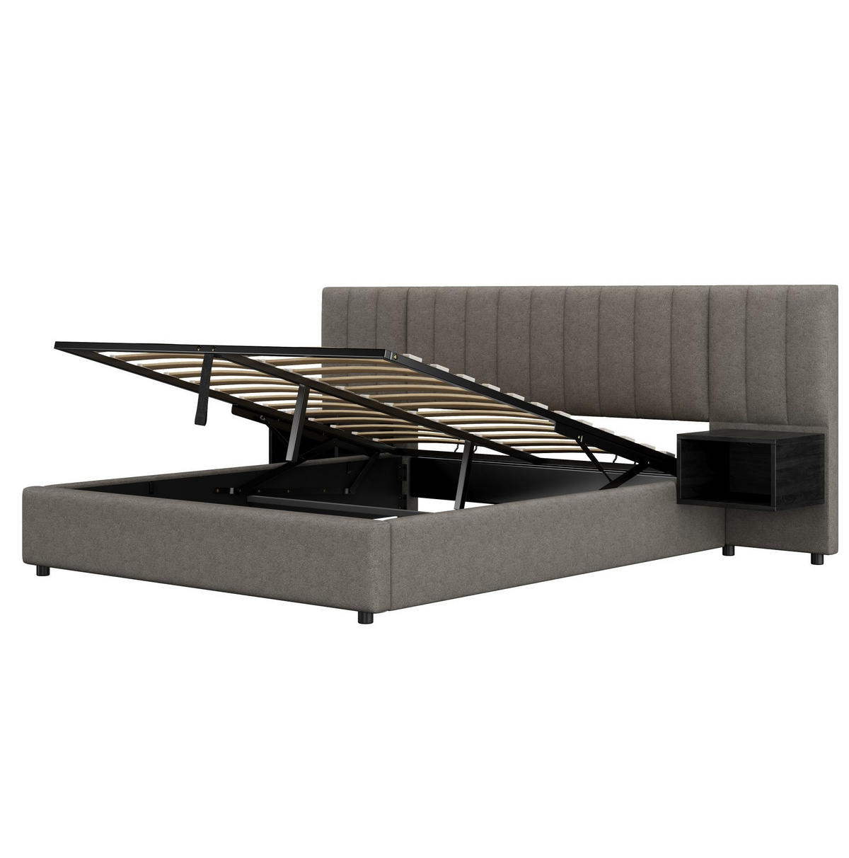 POLSTERBETT aus Leinen 160x200 cm in Grau mit Stauraum - Grau, Textil (160/200cm) - Modfu