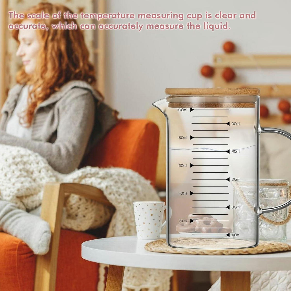 MESSBECHER Glas 1000ml mit Bambusdeckel - Transparent, Glas (1L)