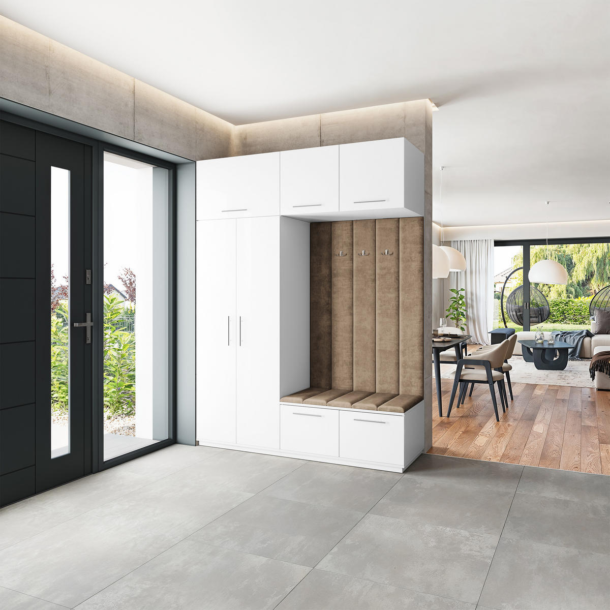 GARDEROBENSCHRANK REMA 180/240/60 cm Modern Garderobe-Set Weiß - Beige/Weiß, Holzwerkstoff (180/240/60cm) - MASSENO