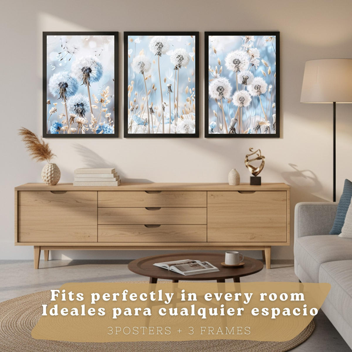 PLAKAT Sada 3 Sladká modř A4 Černý rám - černá, papír (29.7/1/21cm) - Nacnic