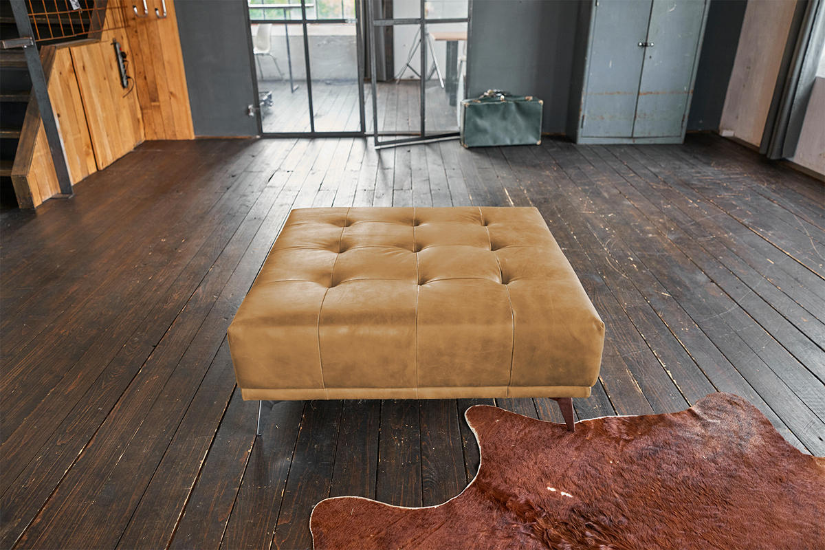 HOCKER WIOLO Orange Leder - Silberfarben/Orange, Leder (110/42/110cm) - KAWOLA