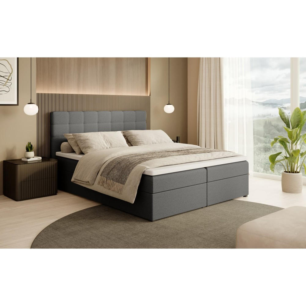 POLSTERBETT Topiq I 164/203/103 dunkelgrau, Bouclé-Stoff - Dunkelgrau, Holzwerkstoff (160/200cm) - Beautysofa