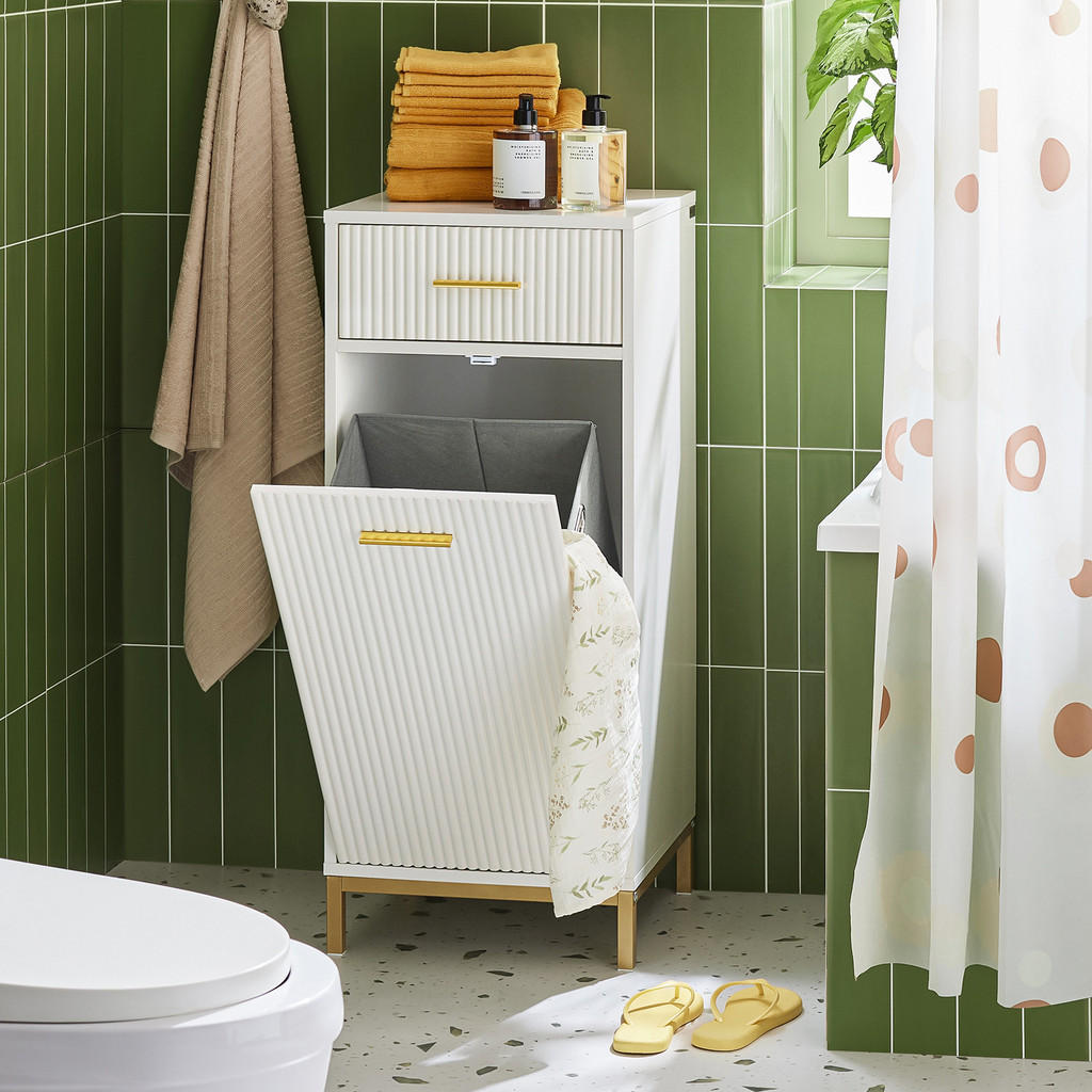 Thumbnail - SoBuy Wäscheschrank, Weiß, Holzwerkstoff, Metall, 40x95x40 cm, Badezimmer, Badezimmerschränke, Midischränke