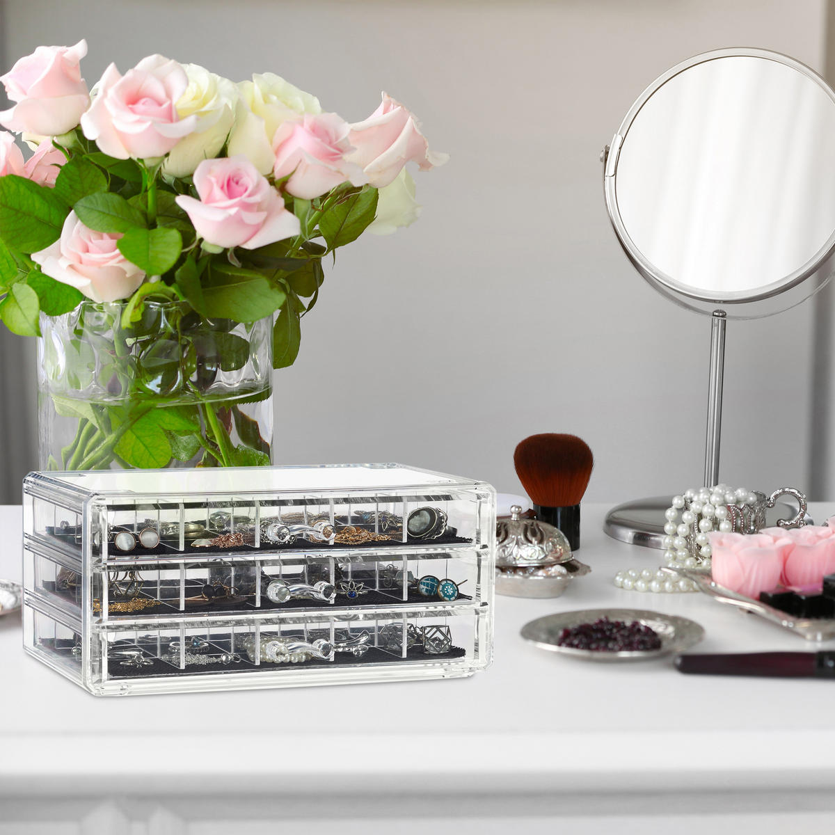 MAKEUP Organizer - Transparent, Kunststoff (23.5/10.5/15.5cm) - Relaxdays