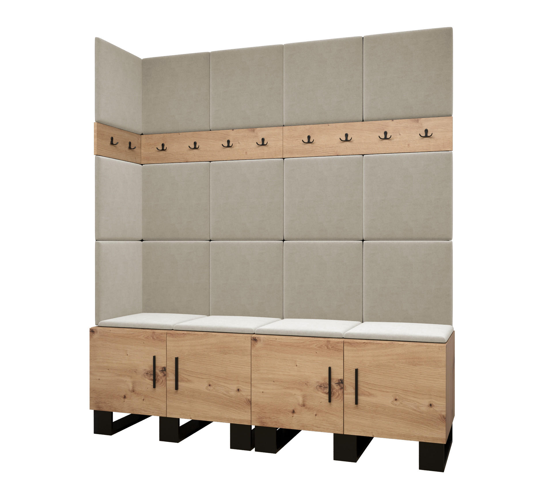 Abiks Möbel Garderoben-Set Eiche Artisan, Creme 168x196x45.6 cm