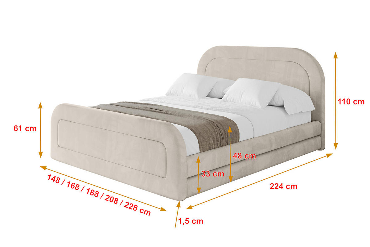 POLSTERBETT mit Bettkasten, Fußteil und Lattenrost, Boxbett mit Matratze H3/H4 - LERIS-Z 160x200 Beige - Beige, Holzwerkstoff/Textil (160/200cm) - ALTDECOR