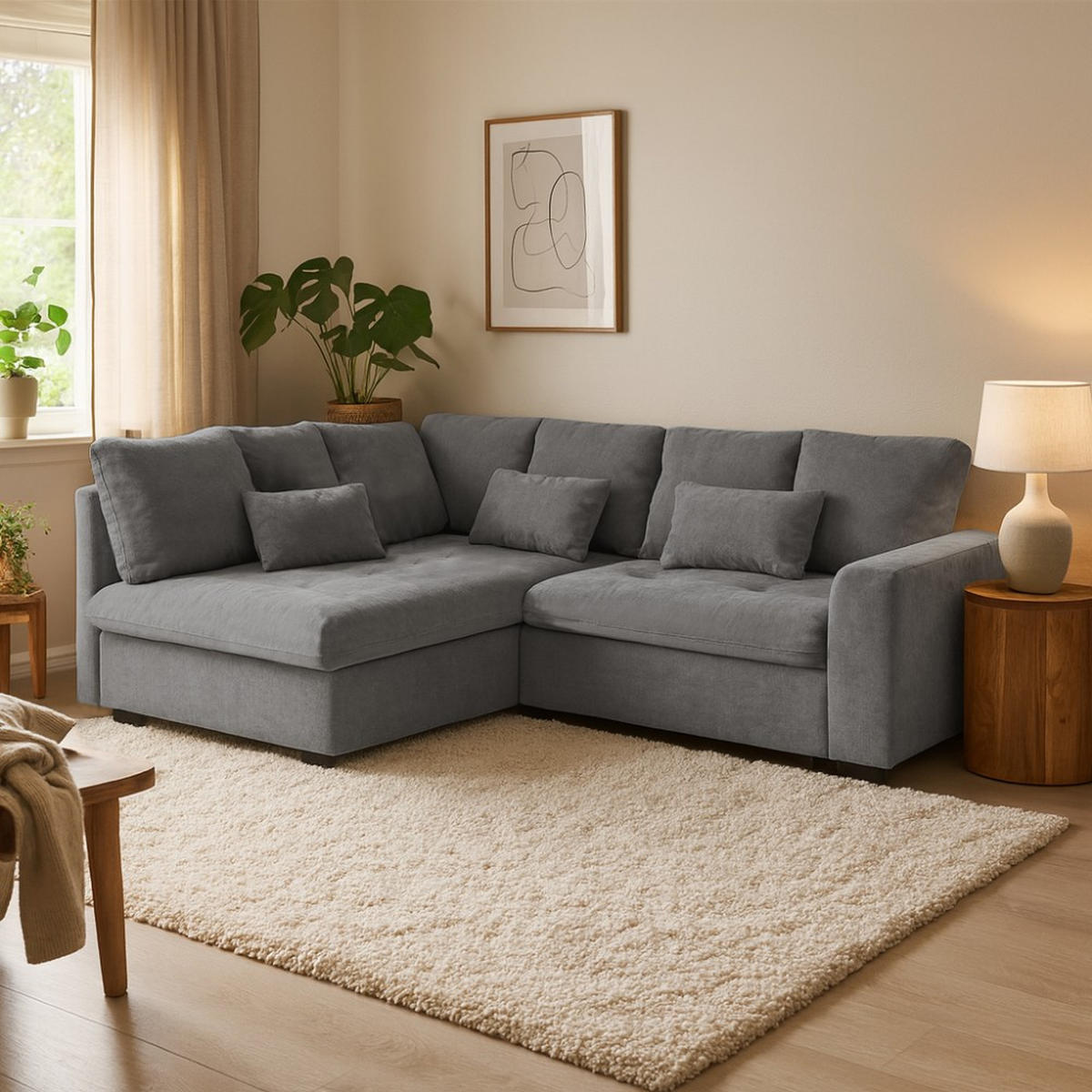 ECKSCHLAFSOFA Ramo mit Bettkasten, Topper gratis, Grau, links - Schwarz/Grau, Textil (229/190cm) - Beautysofa