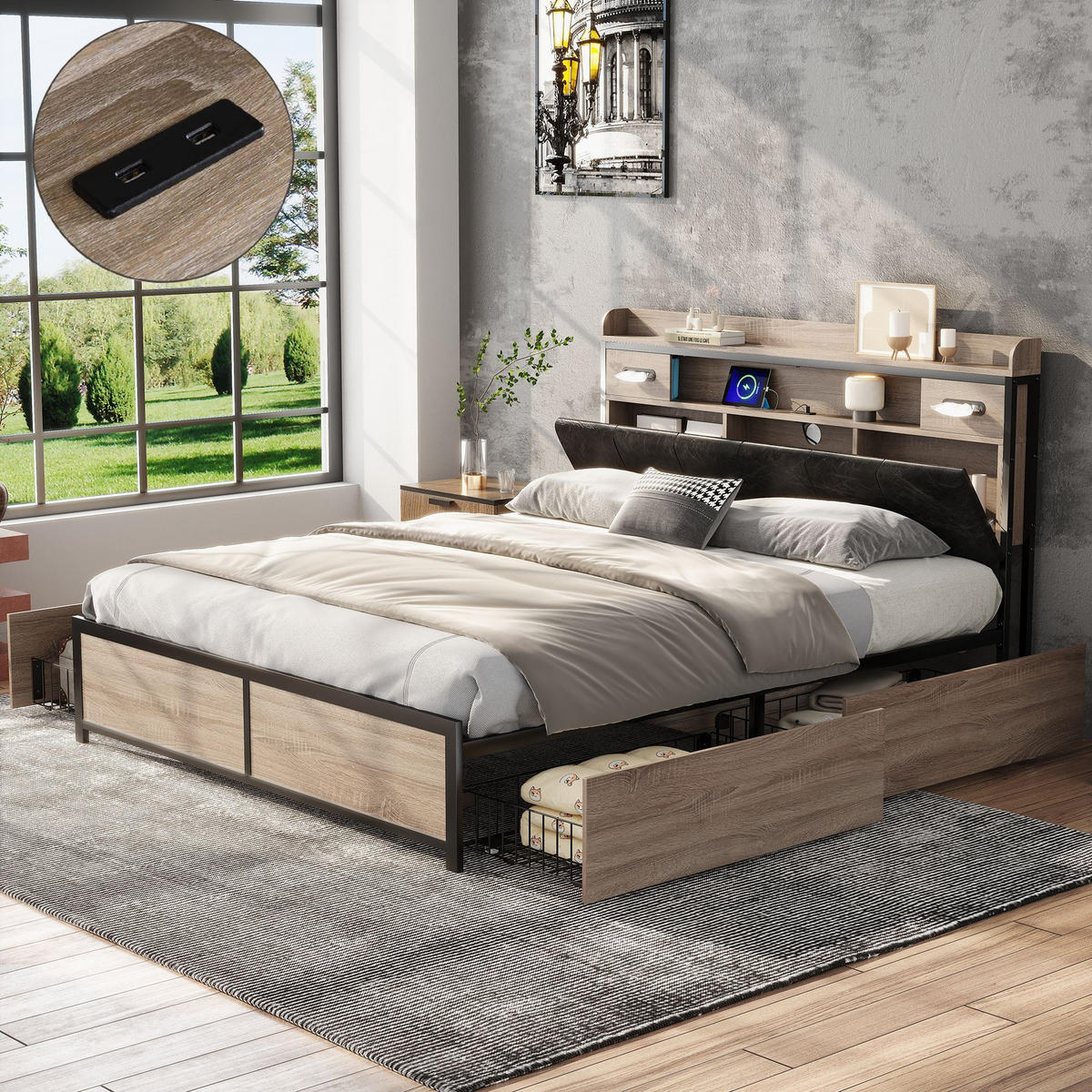 CANAPEA EXTENSIBILĂ bej din catifea reiată, model cu 2 straturi - bej, lemn - Urban Meuble