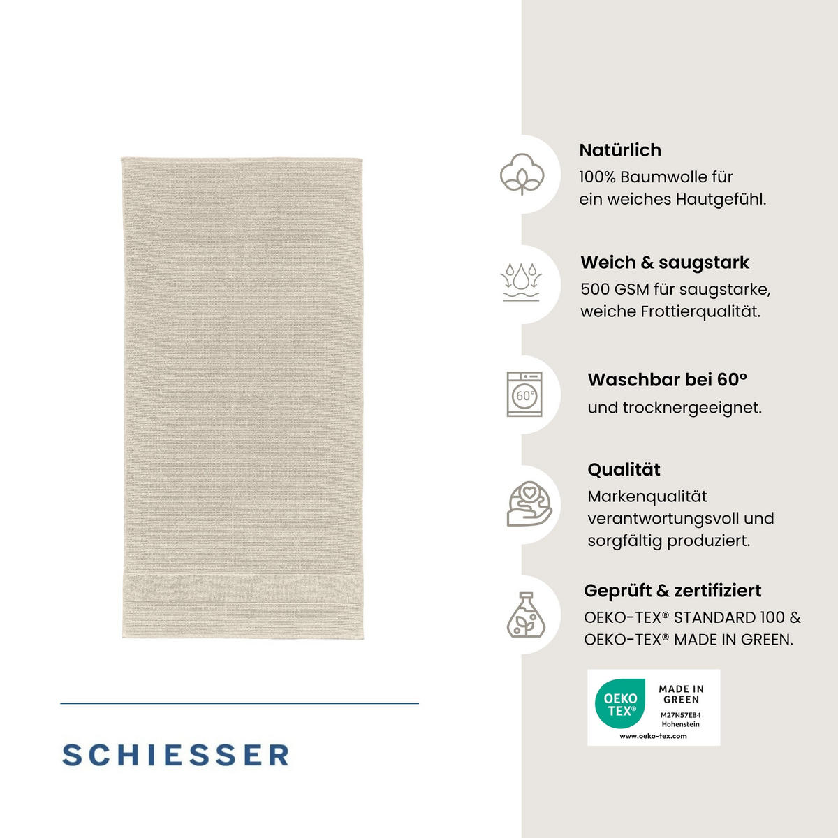 SAUNATUCH Turin - 75x200 cm - Helltaupe - Taupe, Textil (75/200cm) - SCHIESSER