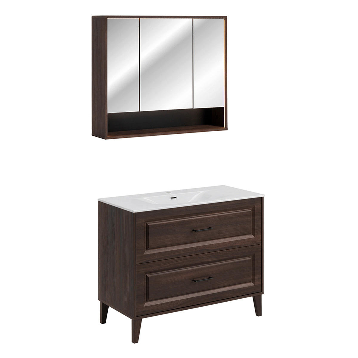 BADMÖBEL 101cm Moka 2er-Set Holz - Braun, Holzwerkstoff (101/82/46cm) - Petits-meubles