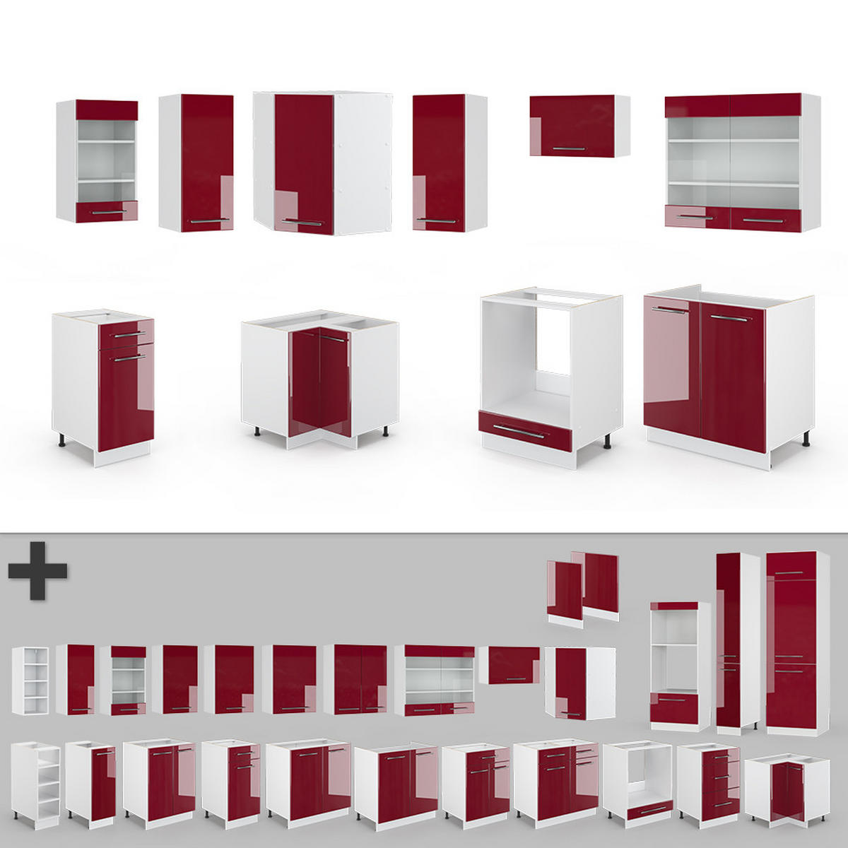 ECKKÜCHE Fame-Line Bordeaux Hochglanz/Weiß 160 x 190 cm, AP Anthrazit - Bordeaux/Weiß, Holzwerkstoff (190/81.6/60cm) - Vicco