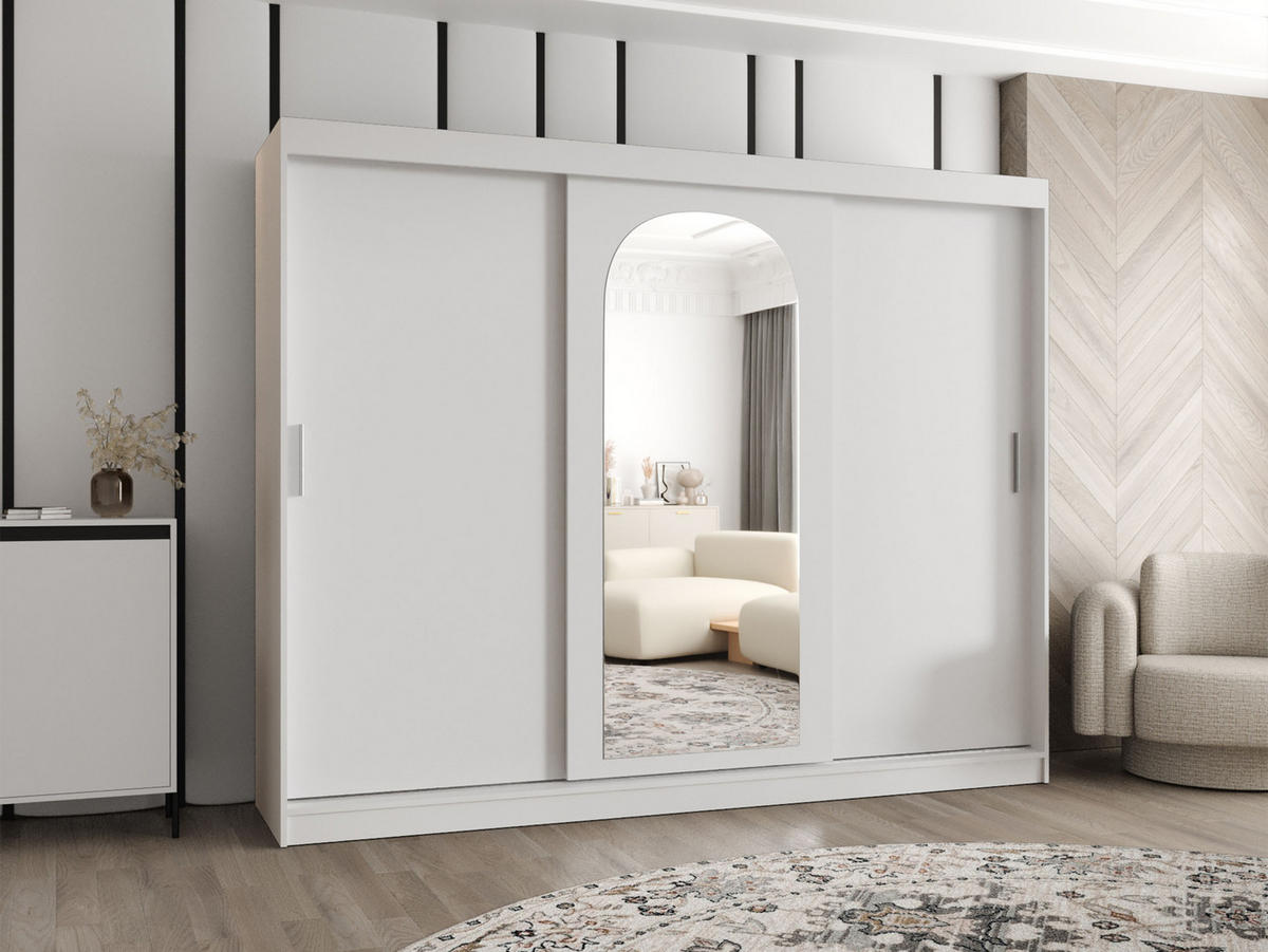 SCHWEBETÜRENSCHRANK Selfie 250 cm mit Schubladen - Silberfarben/Weiß, Holzwerkstoff/Kunststoff (250/200/62cm) - MIRJAN24