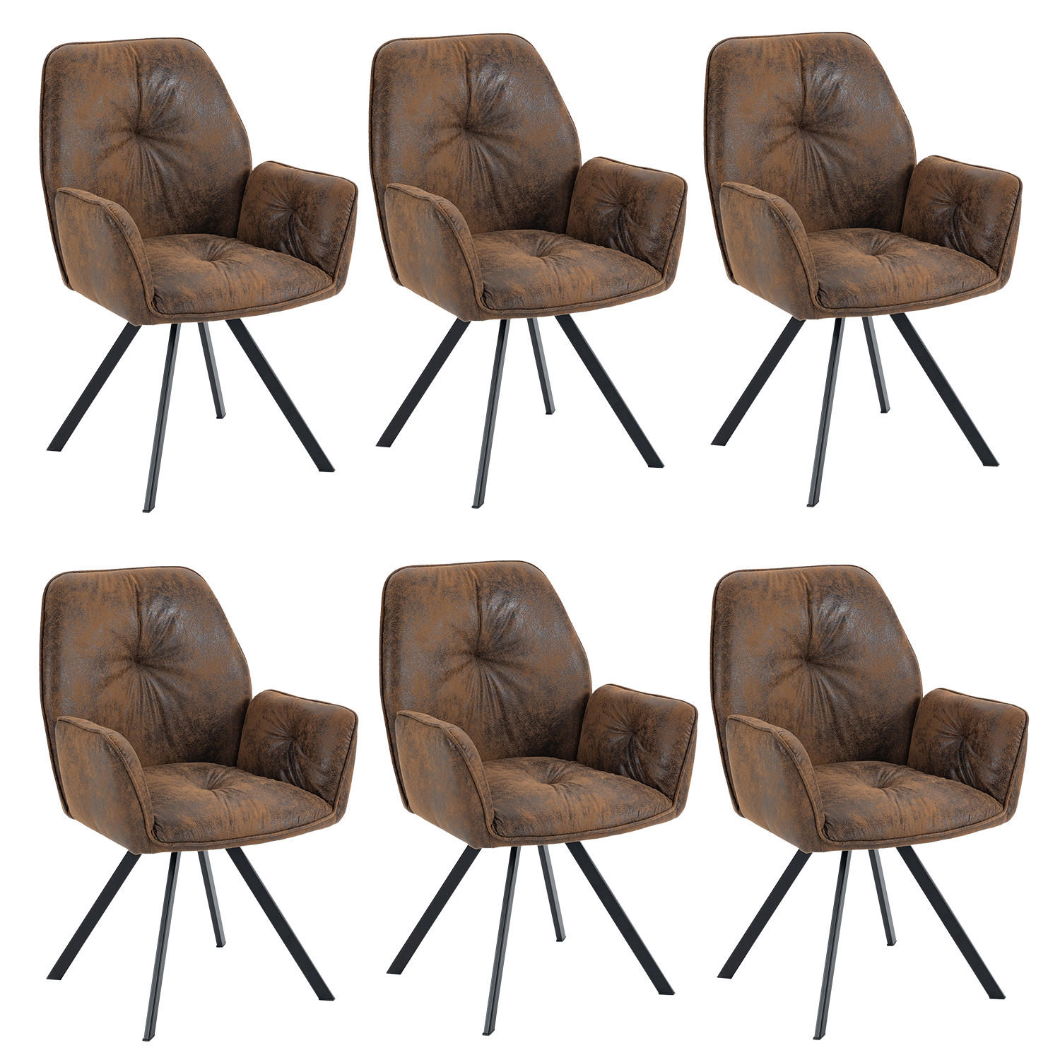 6ER Set drehbare Esszimmerstühle Braun - Braun, Textil (60/87.5/62cm) - Meubles Cosy