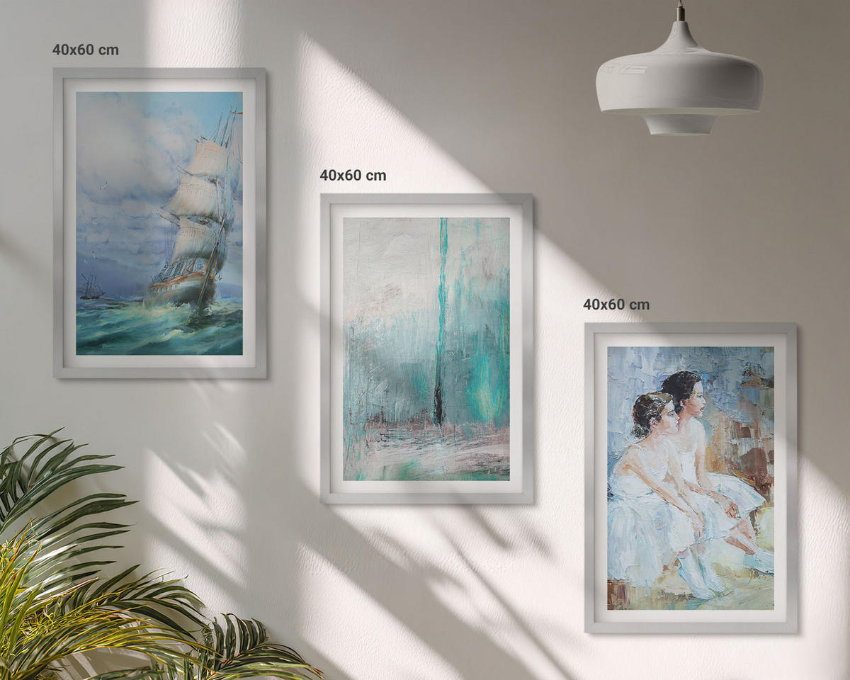 BILDER SET 3er Set - 40x60 cm Silberner Rahmen - Abstrakte Tänzerin auf dem Schiffsmeer - Silberfarben, Kunststoff (40/60cm) - TULUP