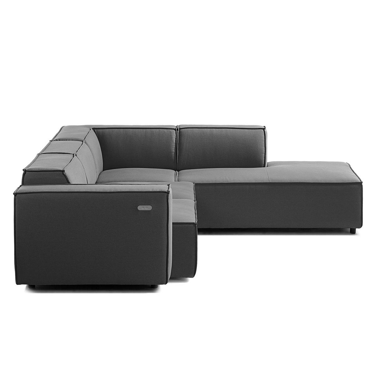 ECKSOFA mit Ottomane - Anthrazit/Schwarz, Kunststoff/Textil (260/234cm) - home24