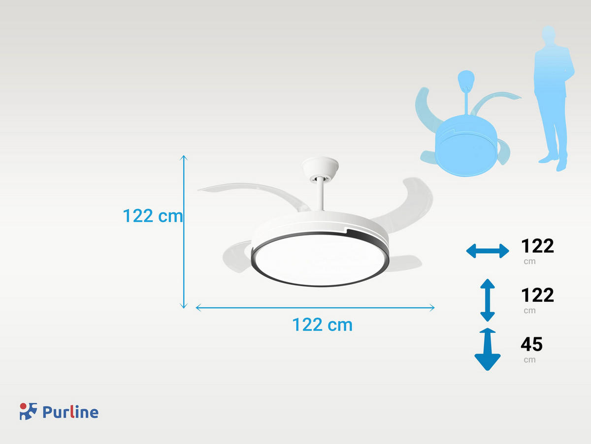 LED-DECKENLAMPE Weiß mit integriertem Ventilator 60 W - Weiß, Kunststoff (45/122/122cm) - Purline