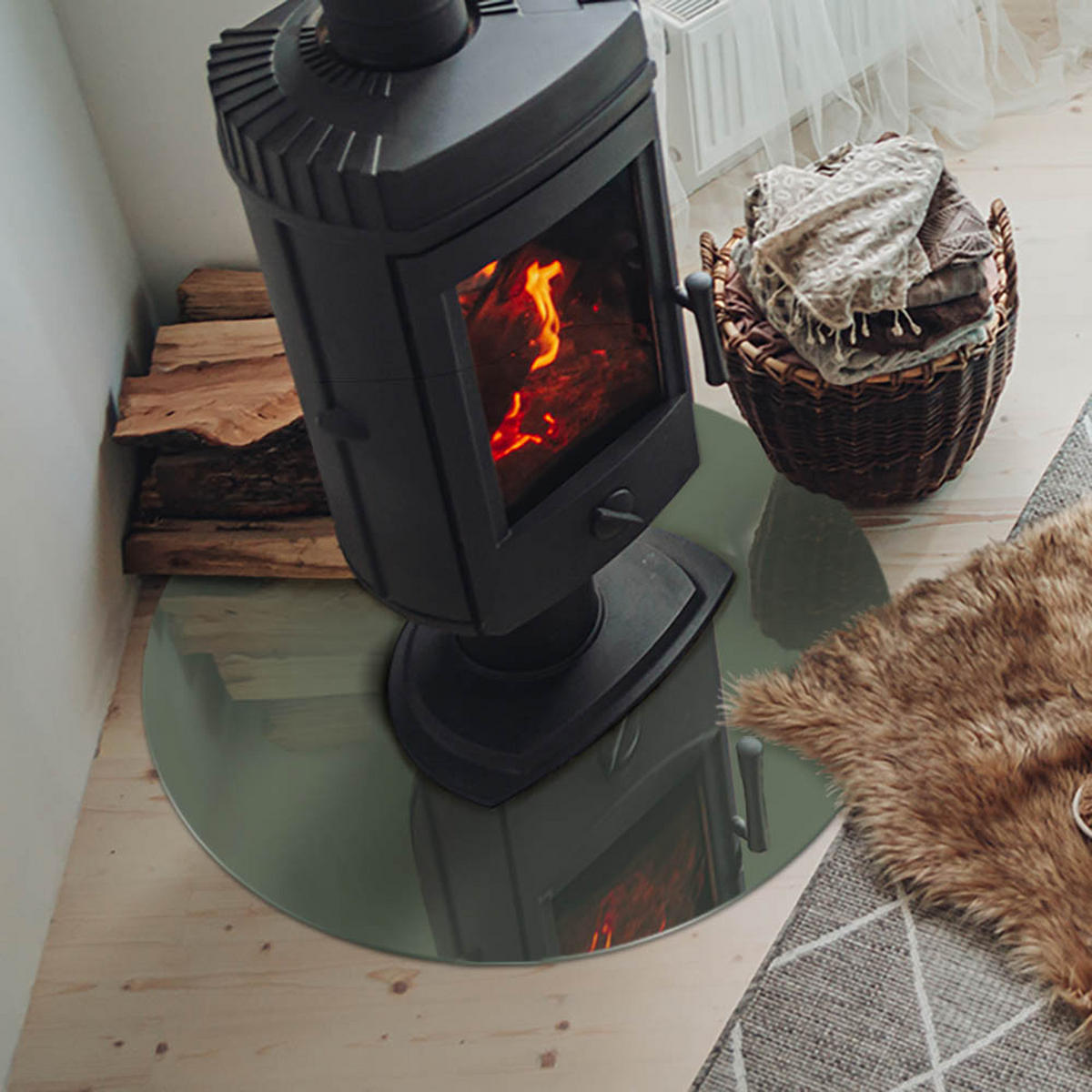 GLASPLATTE für Kamin Ø 70 cm Grün - Grün, Glas (70/70/0.4cm) - ArtPrintCave