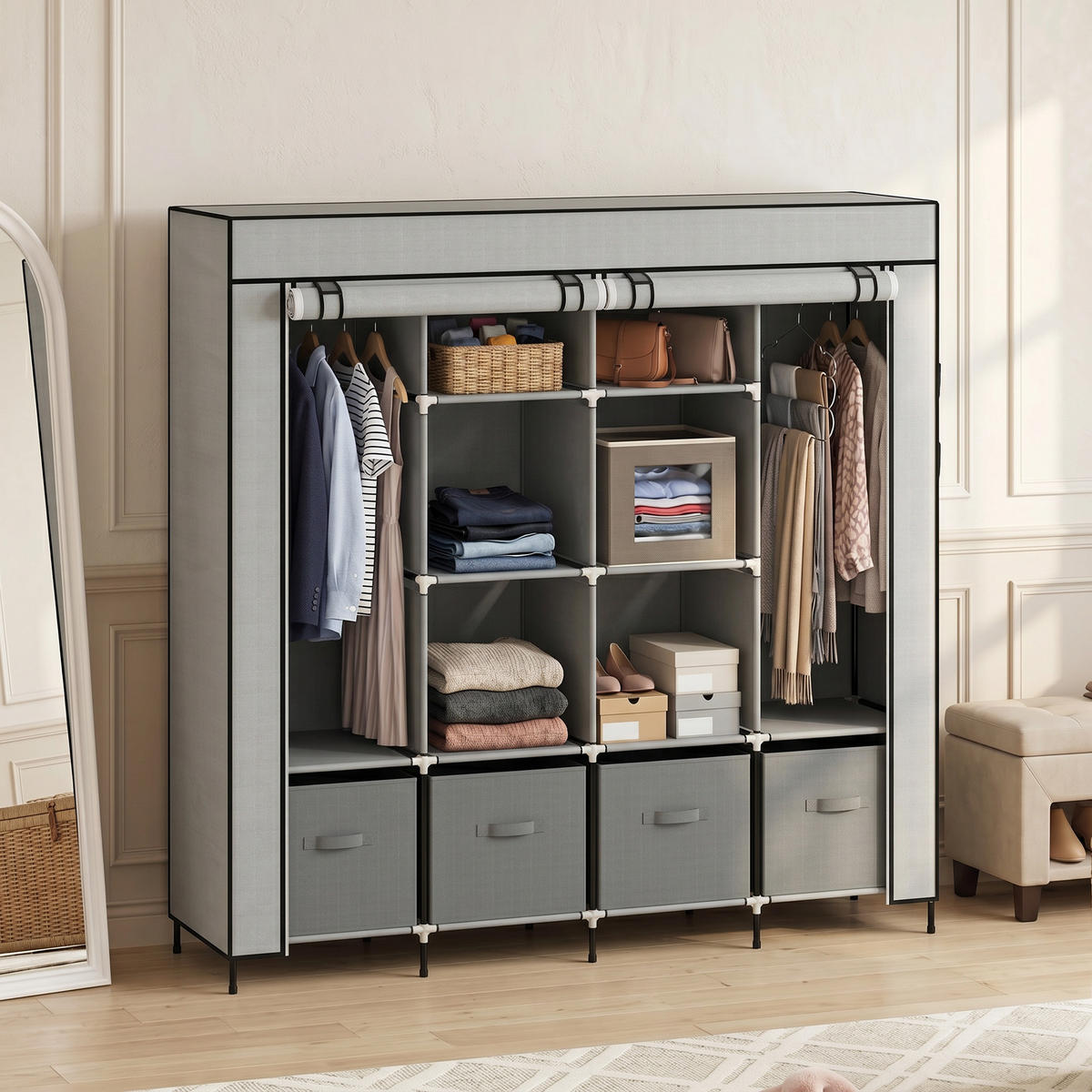 STOFFSCHRANK Grau 1 Stück - Grau, Metall (166/169.5/42.5cm) - GiPP