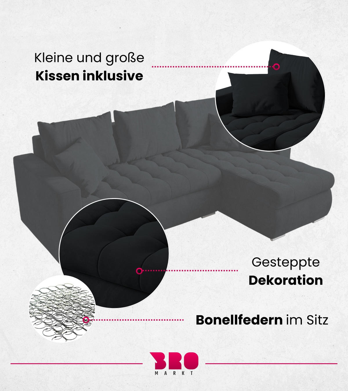 ECKSOFA Luis mit Schlaffunktion Graphit Samt - Silberfarben/Graphitfarben, Kunststoff/Textil (148/238cm) - Bromarkt