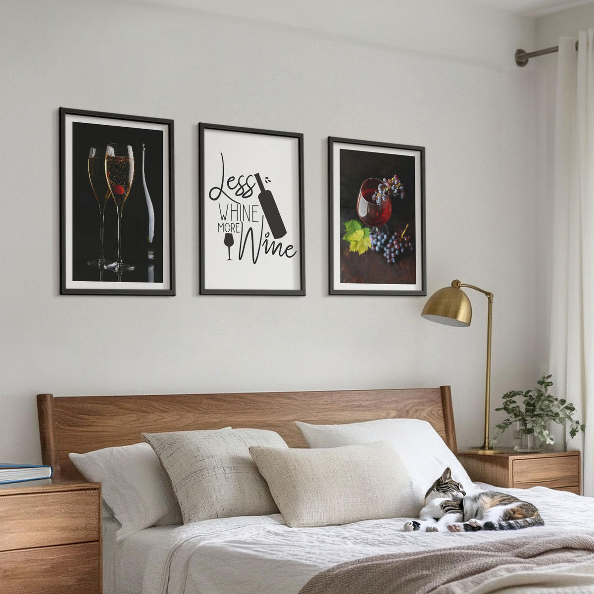 WANDBILDER 3er-Set - 40x60 cm Schwarzer Rahmen - Weingläser mit Trauben und Inschrift - Schwarz, Kunststoff (40/60cm) - ArtPrintCave