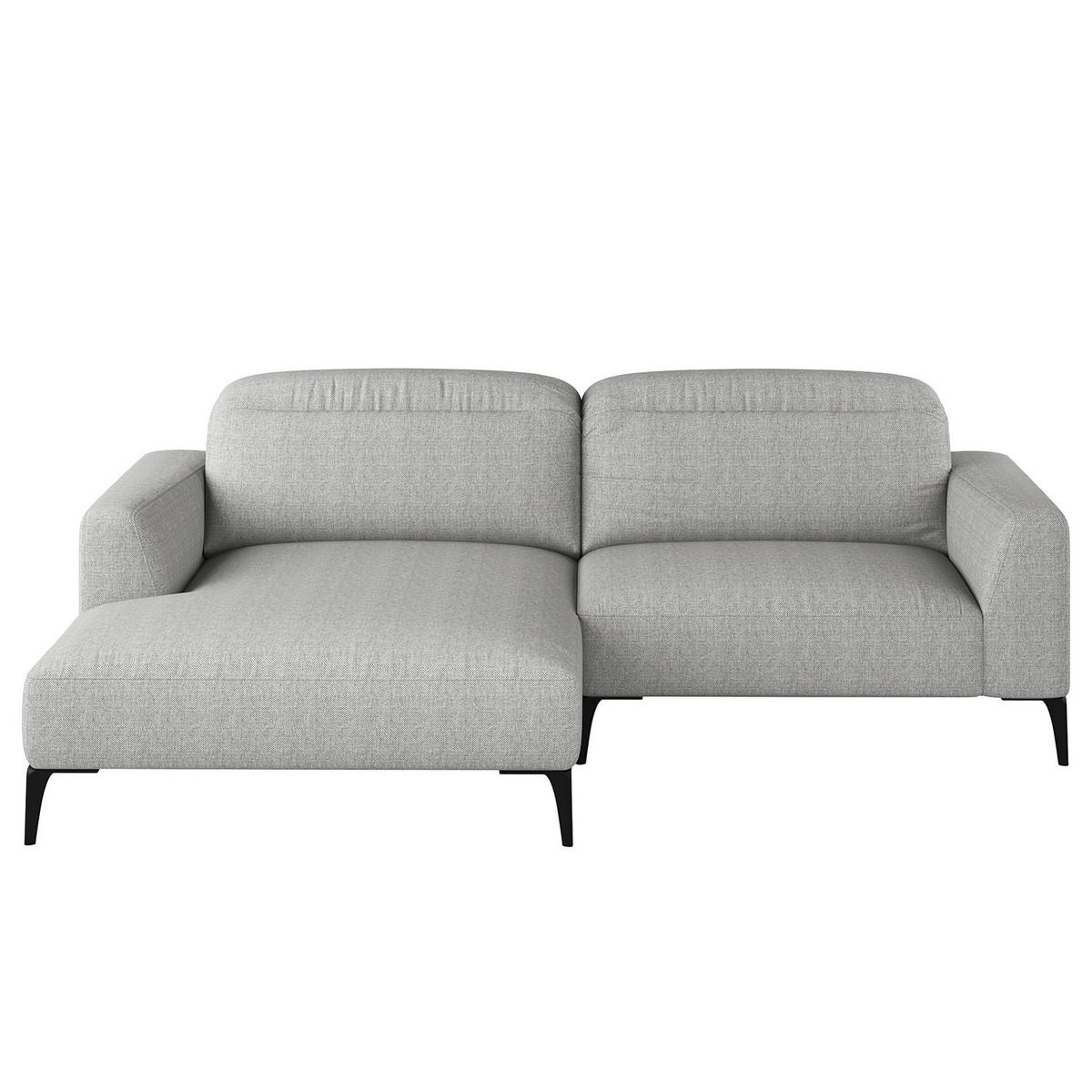 1,5-SITZER ECKSOFA mit Longchair - Hellgrau/Schwarz, Textil/Metall (232/180cm) - home24