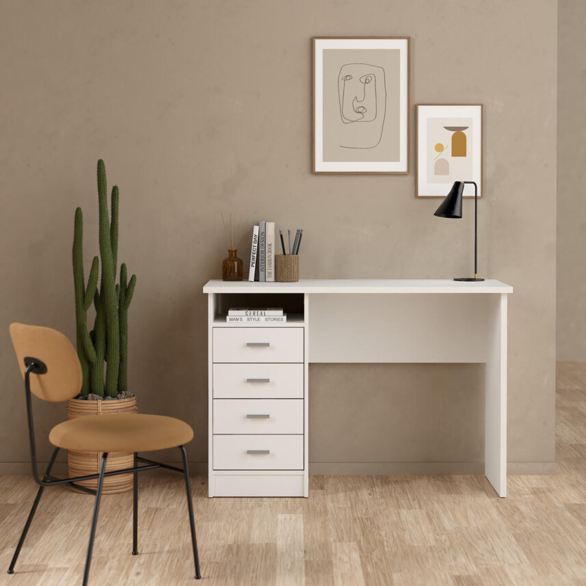 62. SCHREIBTISCH mit 4 Schubladen function 110/48,5/76 cm - Weiß, Holzwerkstoff (110/48.5/76cm) - Calicosy