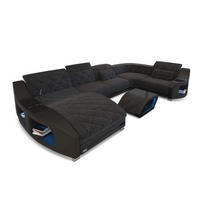 WOHNLANDSCHAFT Stoff Sofa Swing U Form Schwarzgrau Schwarz Strukturstoff - Schwarz, Kunststoff (404/90/220cm)