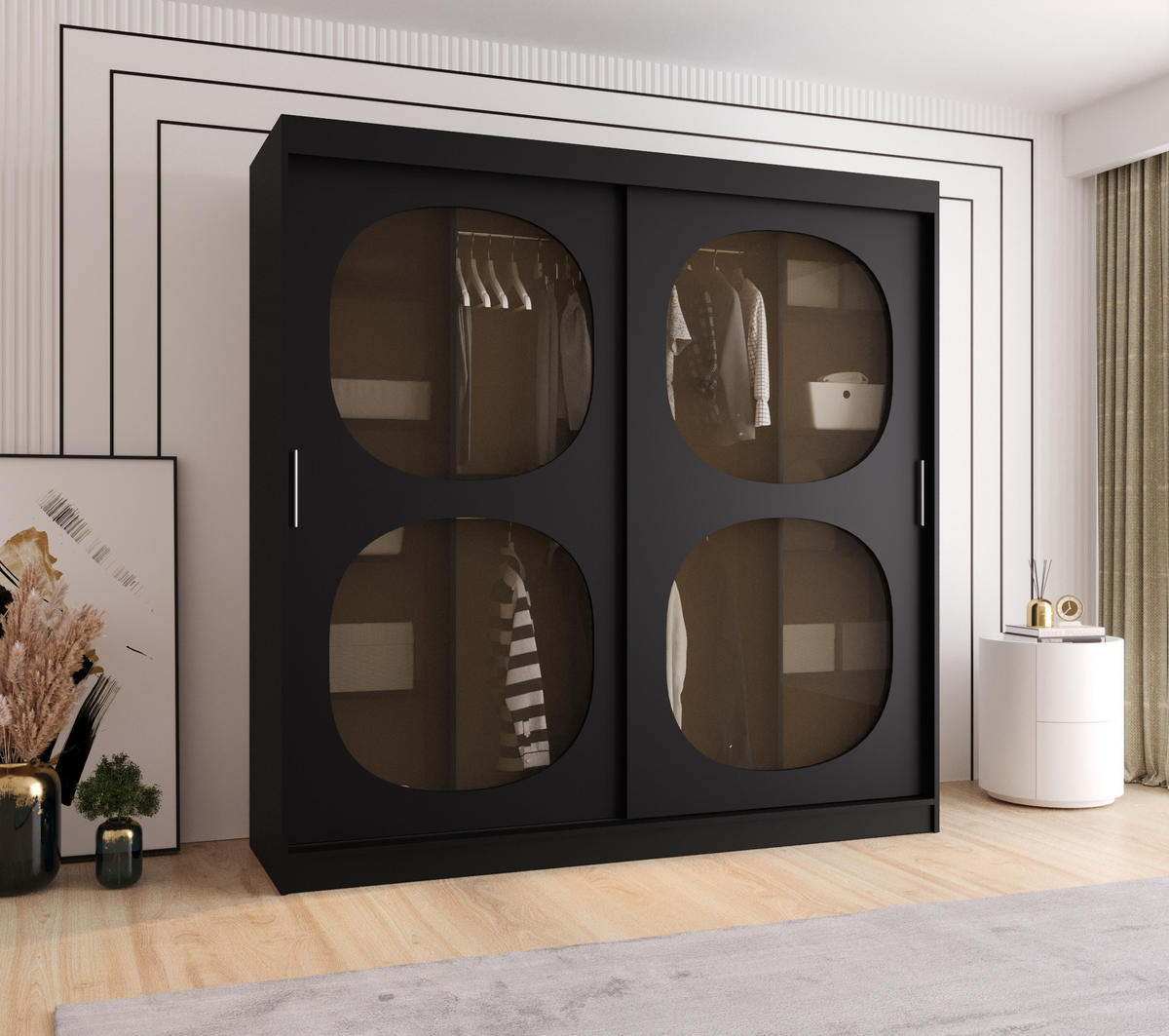 SCHWEBETÜRENSCHRANK 200/200/62 2-türig - Schwarz, Holz (200/200/62cm) - Abiks Möbel