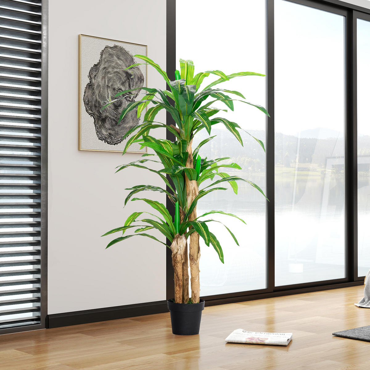 KUNSTPFLANZE, Künstliche Drachenbaum-Pflanze, 66 Moosblätter, für Garten & Büro, Ø20x160 cm, Grün - Multicolor, Kunststoff (160cm) - FORIOUS