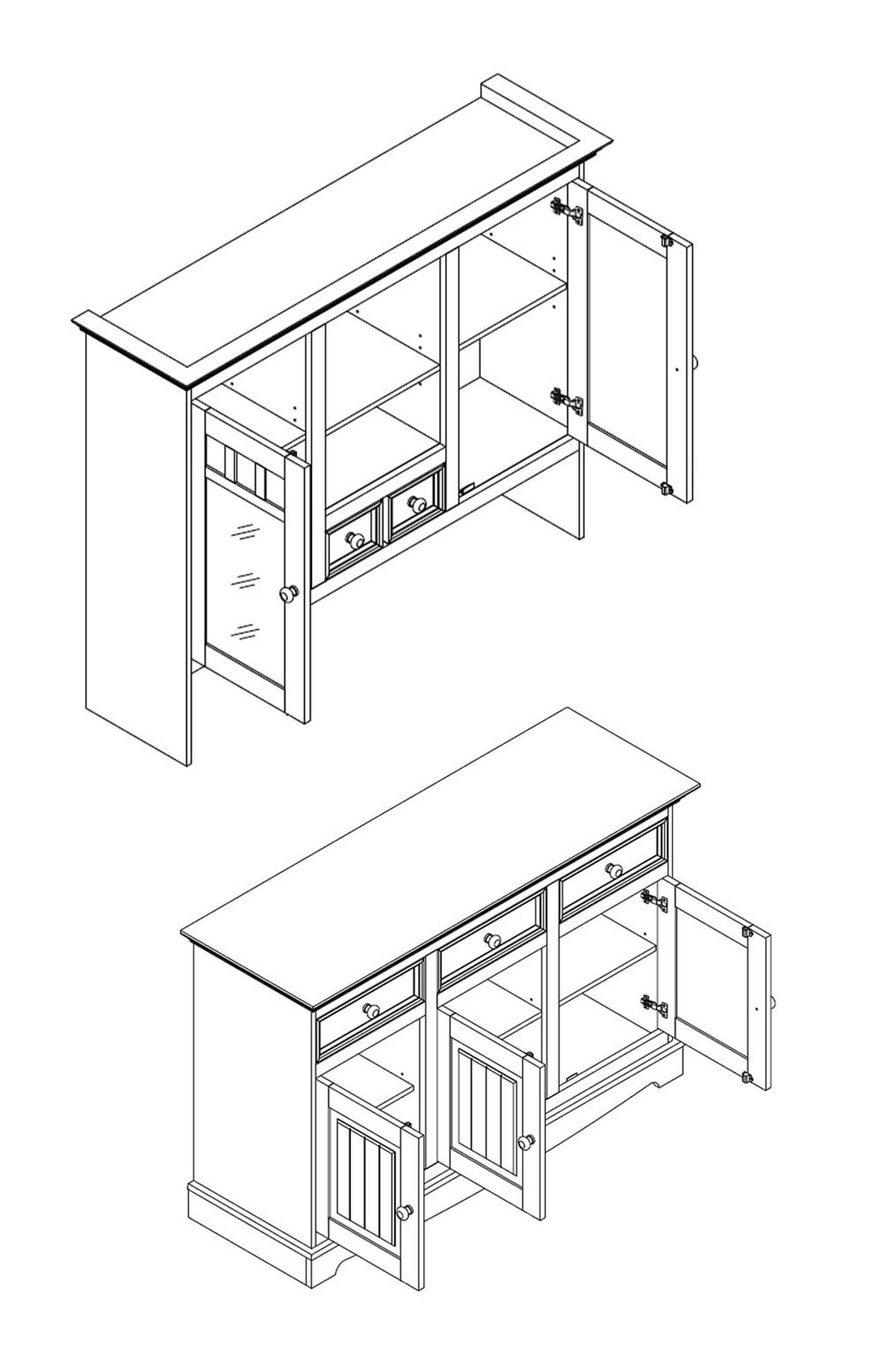 BUFFETSCHRANK Belluno Elegante Kiefer weiß (RAL9010) lackiert / Kiefer gebeizt, Nussbaumfarben 130 / 45 / 190cm - Nussbaumfarben/Weiß, Holz/Metall (130/190/45cm) - Feldmann-Wohnen