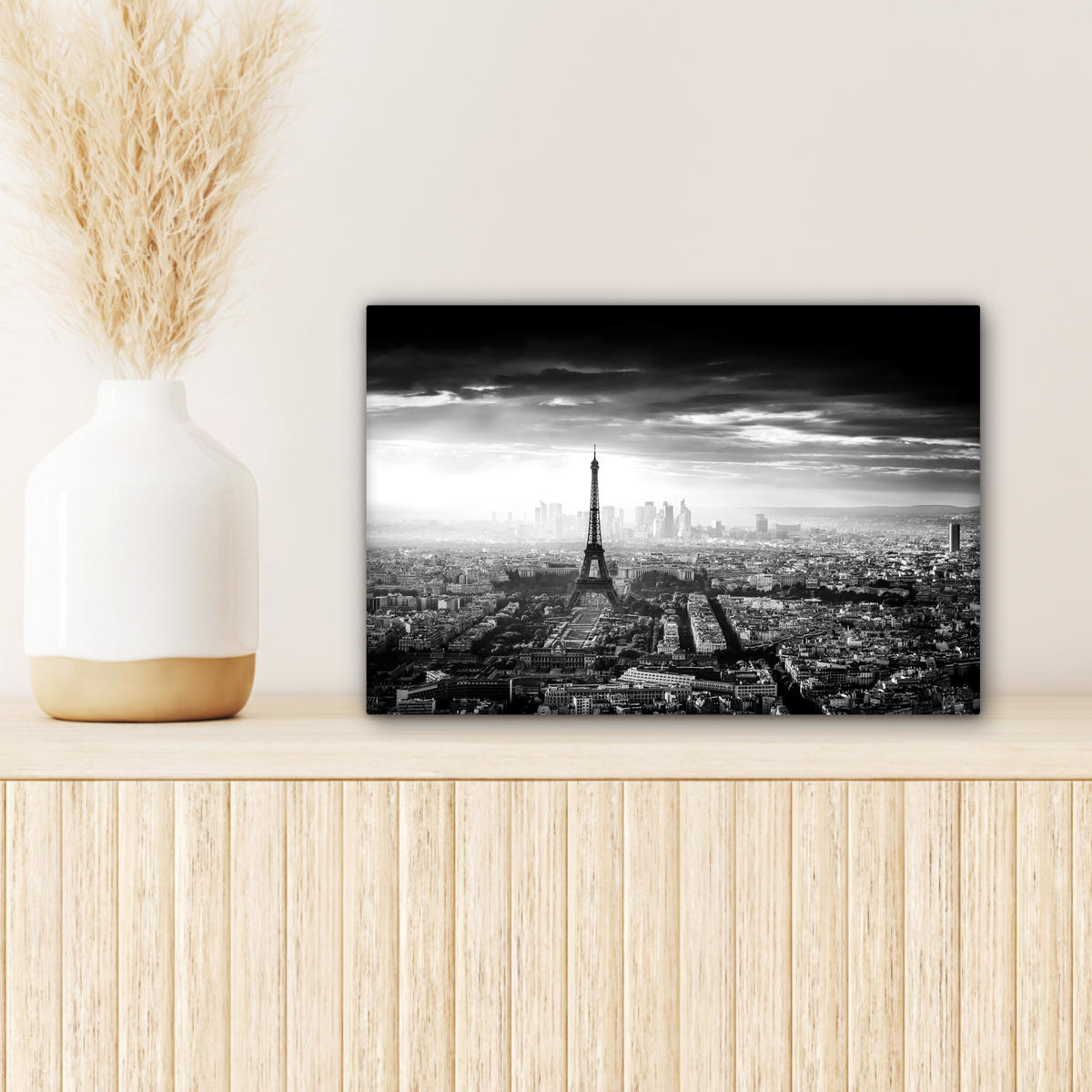 LEINWANDBILD Paris - Skyline - Eiffelturm - Stadt - Wolken Deko Schlafzimmer 30x20 cm - Dunkelgrau, Textil (30/20cm) - MuchoWow