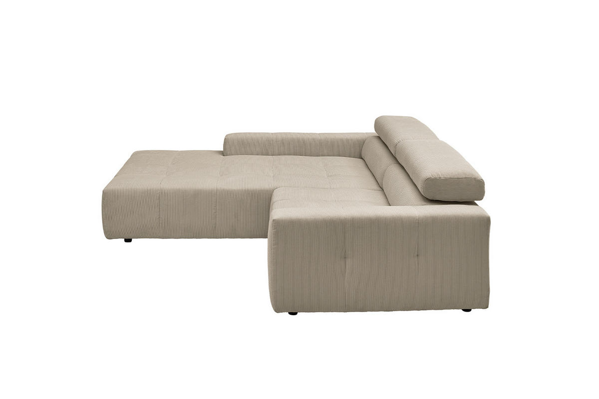 ECKSOFA MIT MOTORISCHEM SITZVORZUG RENO Beige Cord - Beige/Schwarz, Kunststoff/Textil (258/217cm) - KAWOLA