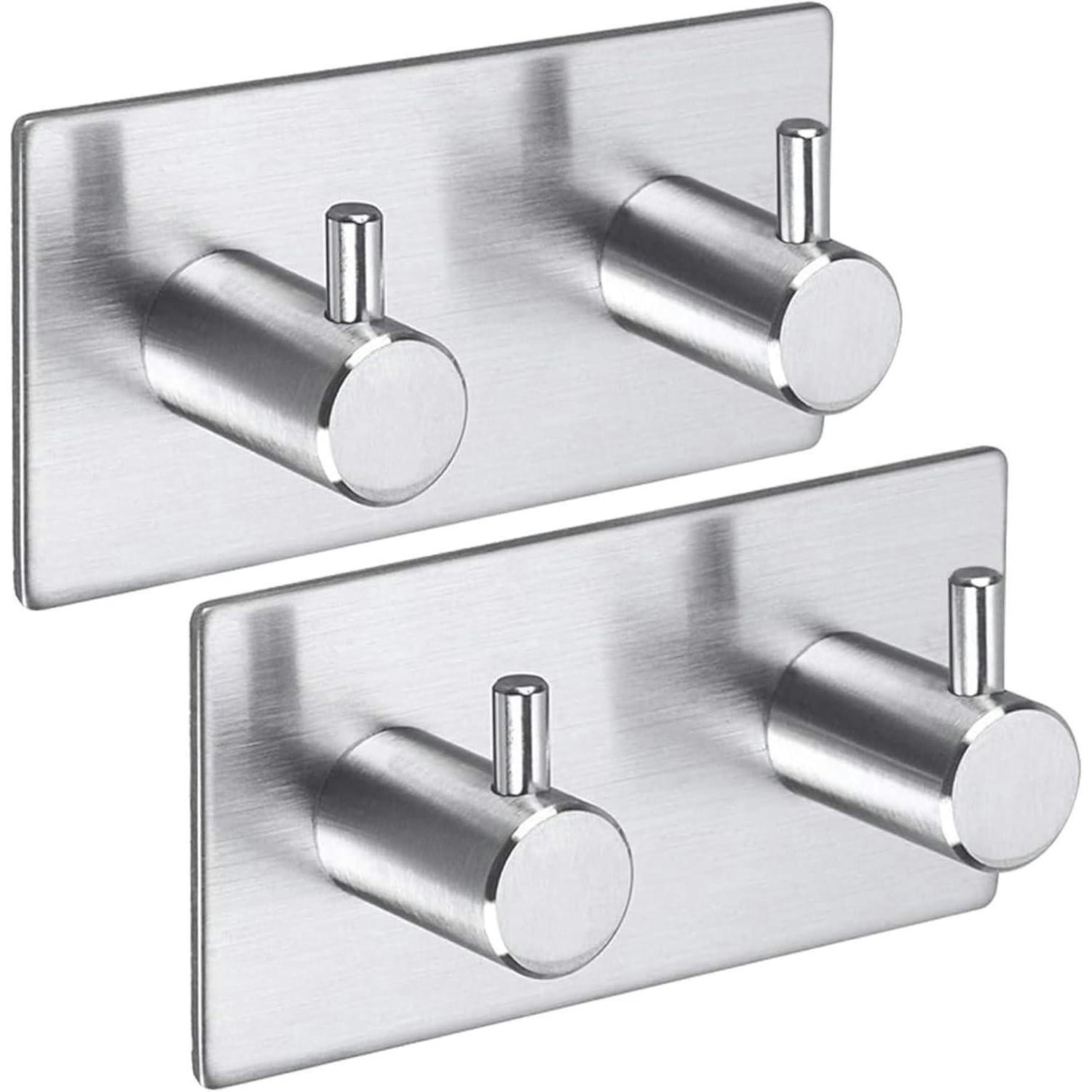 HANDTUCHHAKEN 2er-Set Edelstahl selbstklebend silber - Silberfarben, Metall (4.5/2.3/9cm)