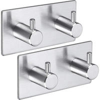HANDTUCHHAKEN 2er-Set Edelstahl selbstklebend silber - Silberfarben, Metall (4.5/2.3/9cm)