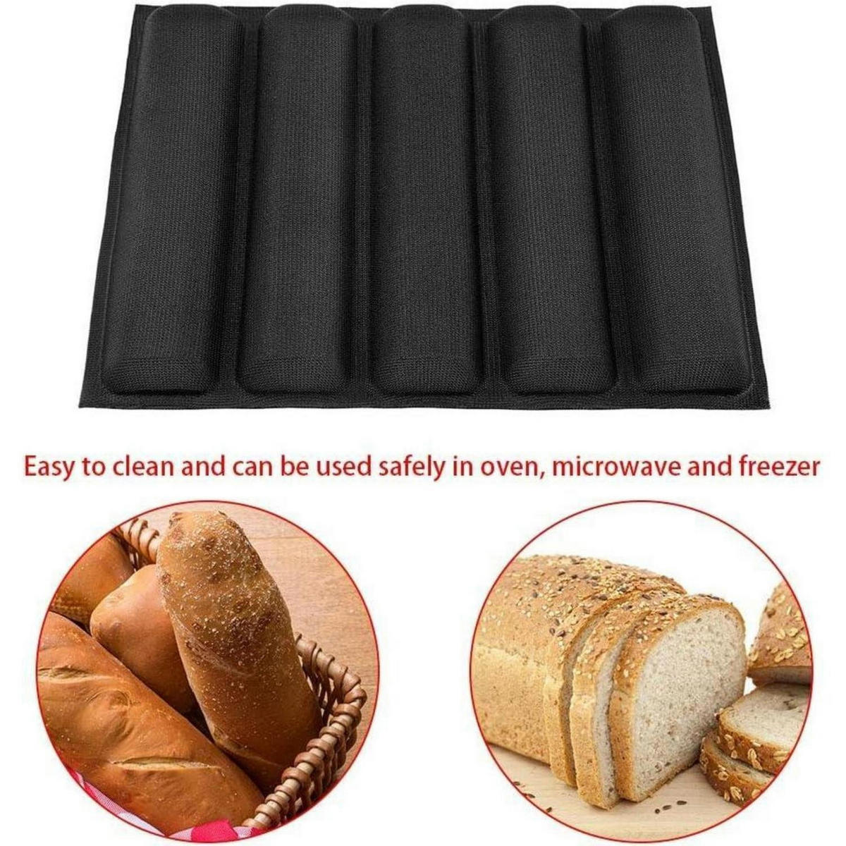 BAGUETTE Backform Silikon 5 Formen 45 x 33,5 cm - Schwarz, Kunststoff (33.5/2/45cm)
