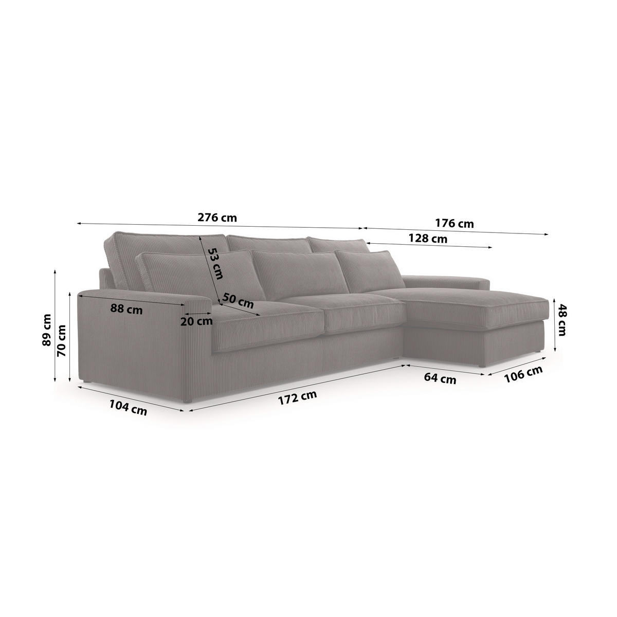 ECKSOFA 4 Sitzer Medan Mini, Dunkelbraun - Dunkelbraun, Textil (276/176cm) - Fedve