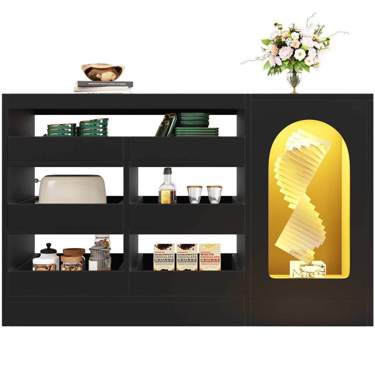 KOMODA 120/40/75 cm z MDF, černá, s LED osvětlením - černá, kompozitní dřevo (120/75/40cm) - BEAOK