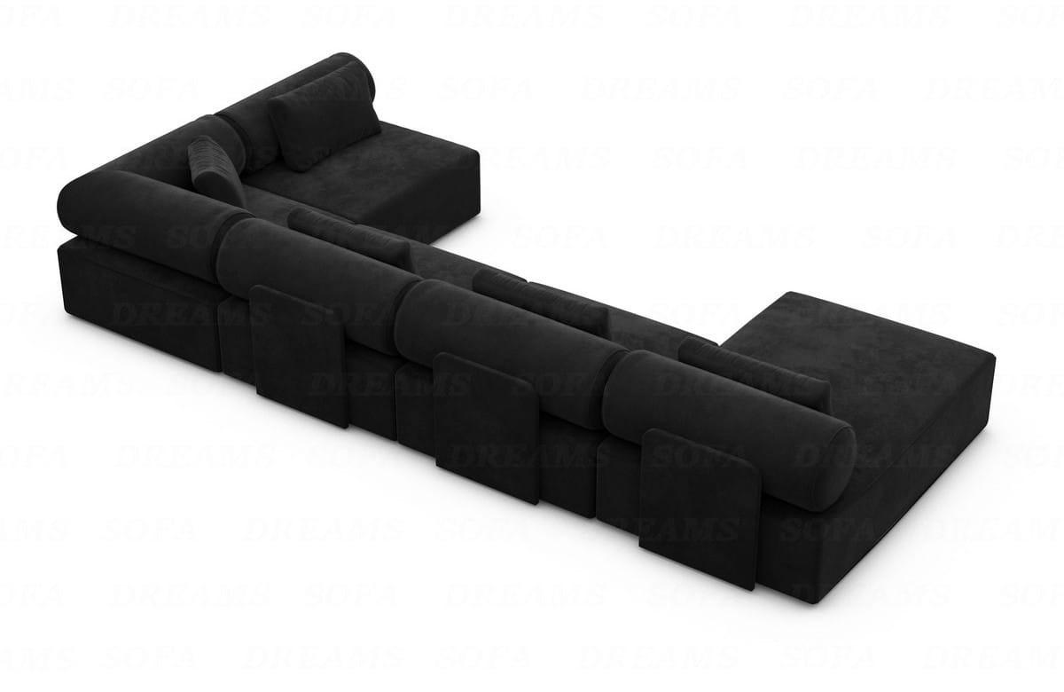 WOHNLANDSCHAFT Cipriani Schwarz Samtstoff - Schwarz, Kunststoff (400/77/200cm)