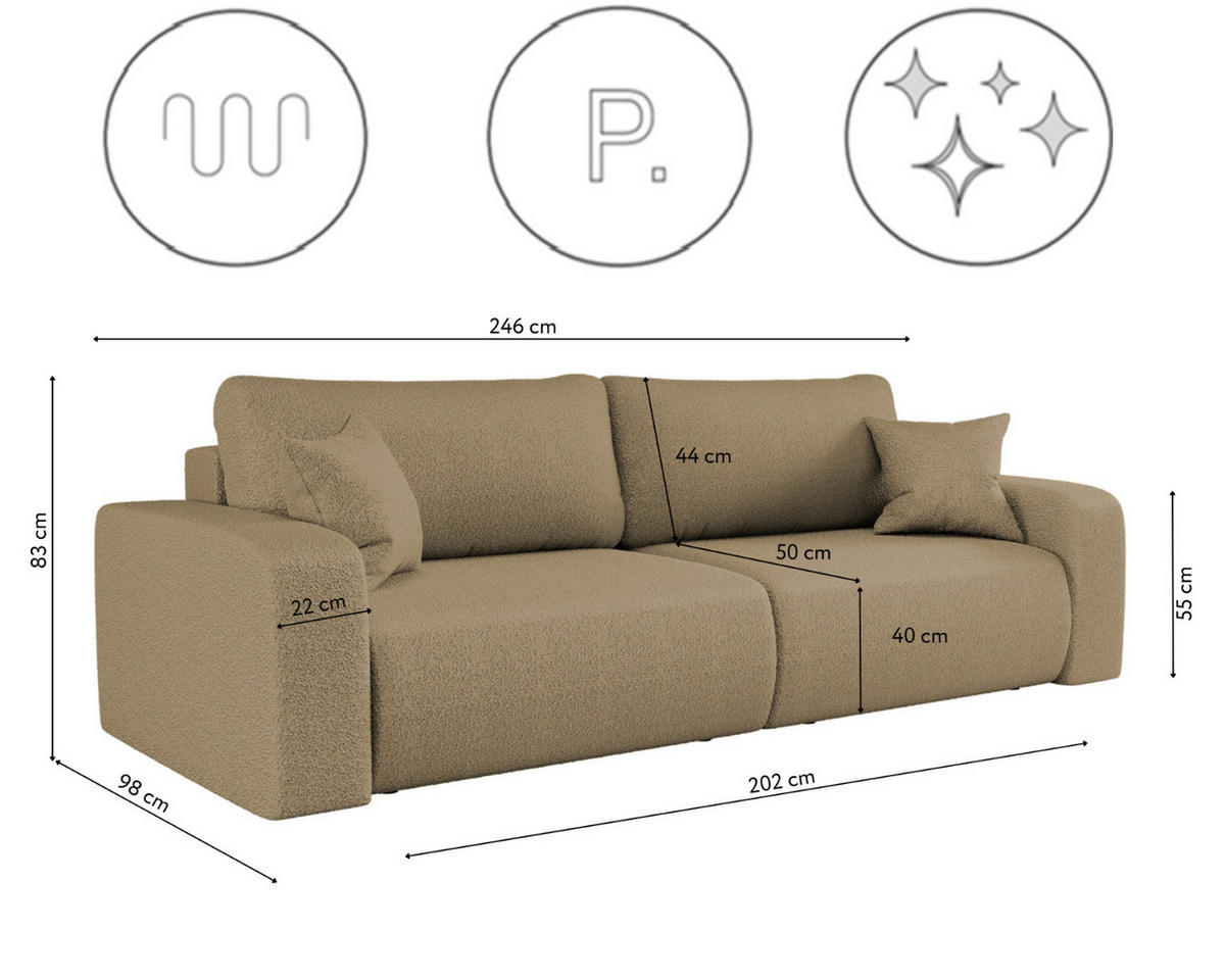 SCHLAFSOFA MILANO und Bettkasten Stoff Quelle Hellbraun - Hellbraun, Holz (246/83/98cm) - Kaiser Möbel