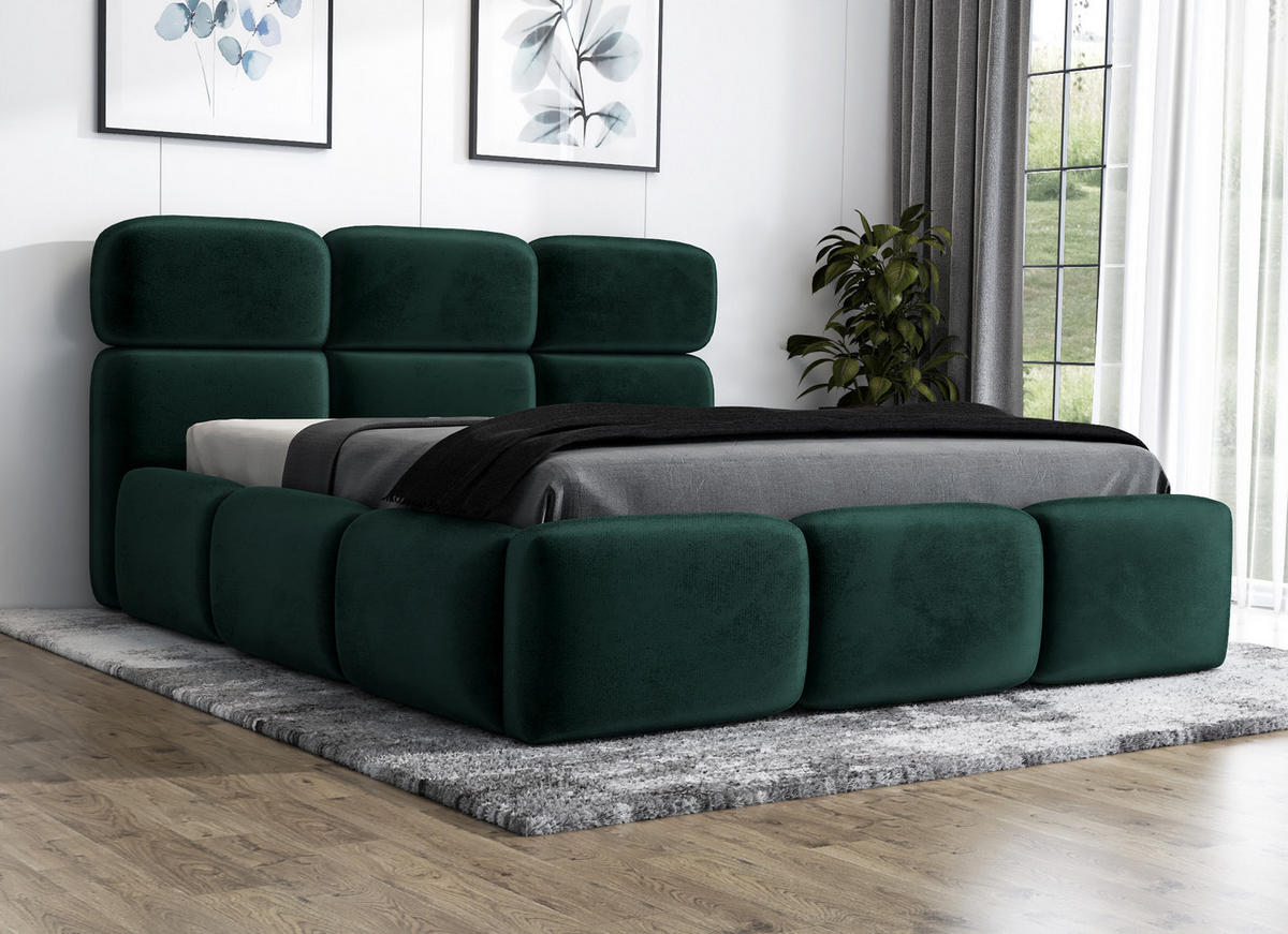 POLSTERBETT MAROKO-OM 160 x 200 Grün - Dunkelgrün, Textil (160/200cm) - A&J MöbelLand