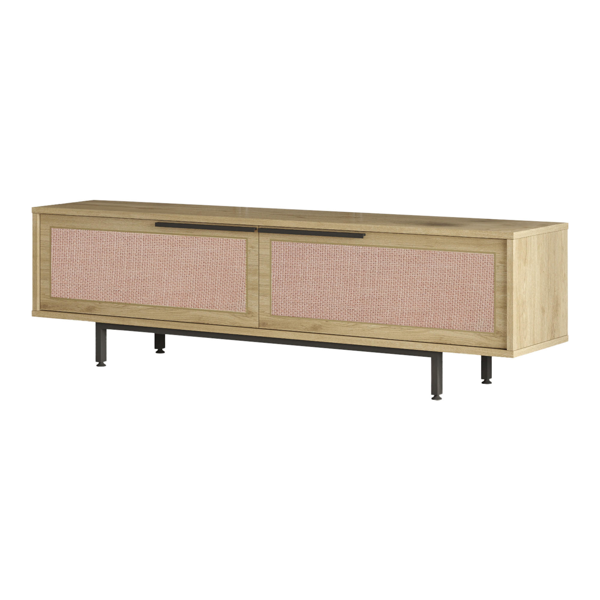 TV STOLEK Kvænangen - černá/barva dubu, kov/kompozitní dřevo (160/45/35.5cm) - [en.casa]