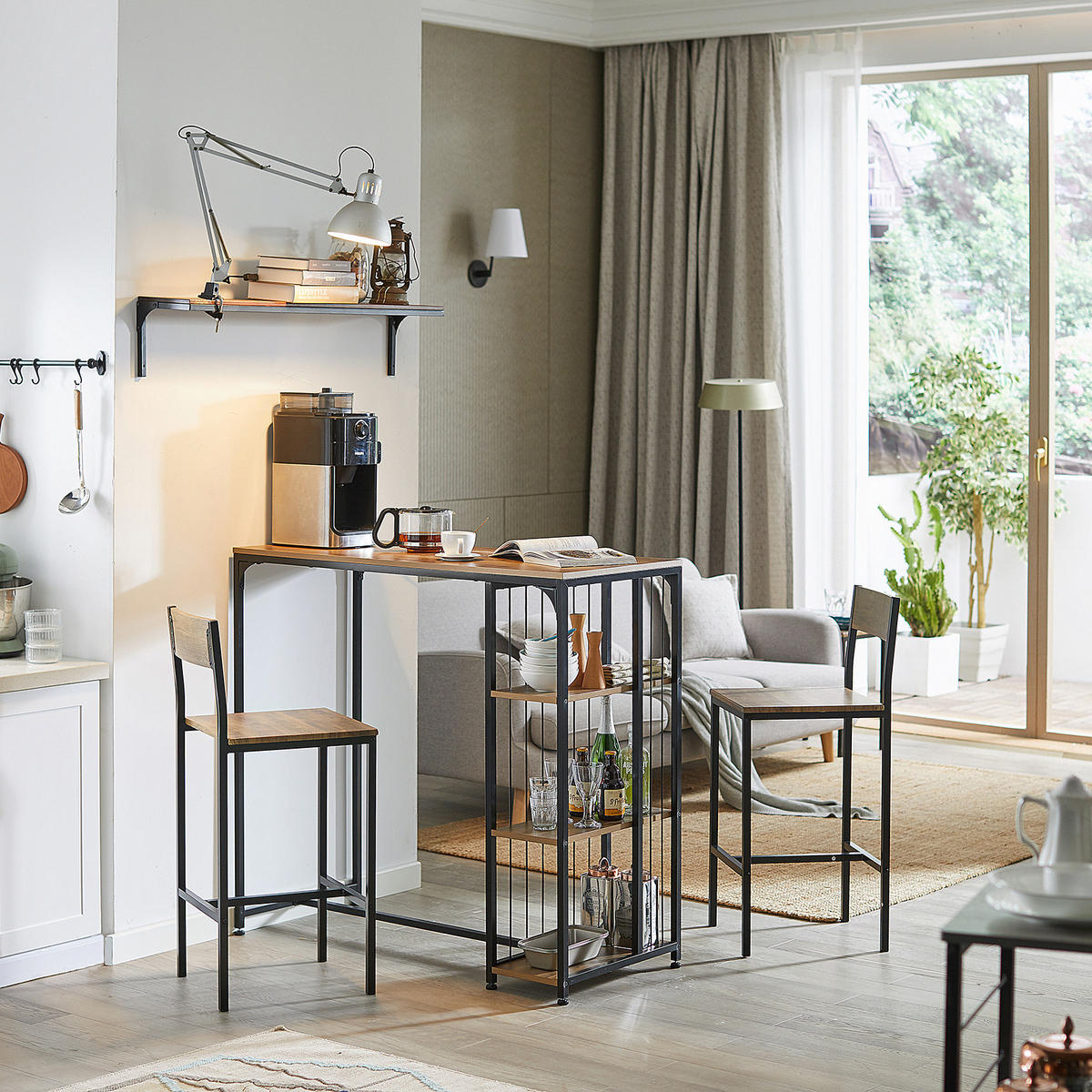 BARSTÜHLE 2er Set Natur - Schwarz/Naturfarben, Holzwerkstoff (38/96/44cm) - SoBuy