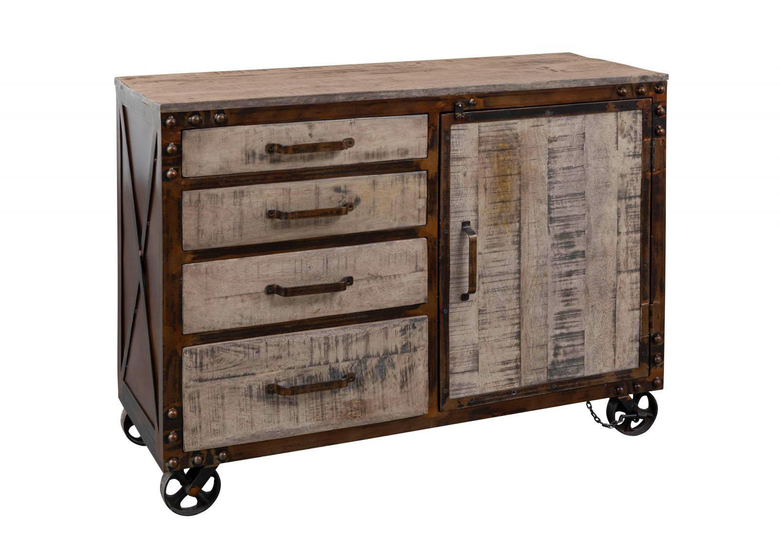 SIDEBOARD Mango 120x46x92 braun lackiert HEAVY INDUSTRY #225 - Braun, Holz (120/92/46cm) - Massivmoebel24
